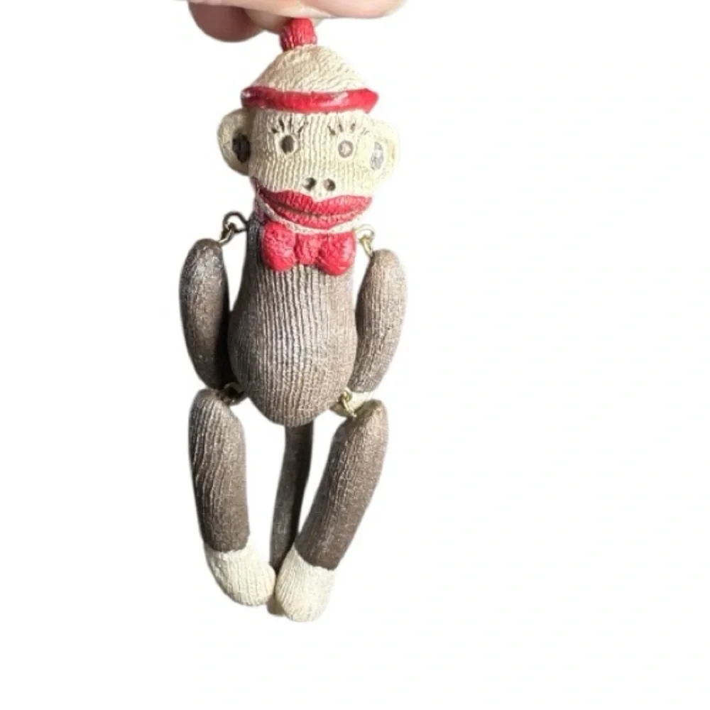 Vintage sock monkey jointed Christmas ornament